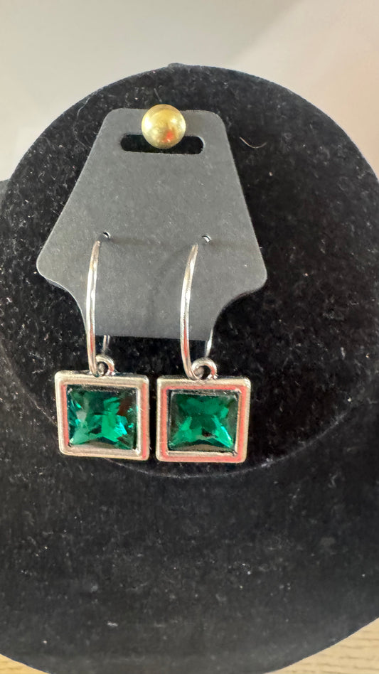 E13 Green Square Earrings