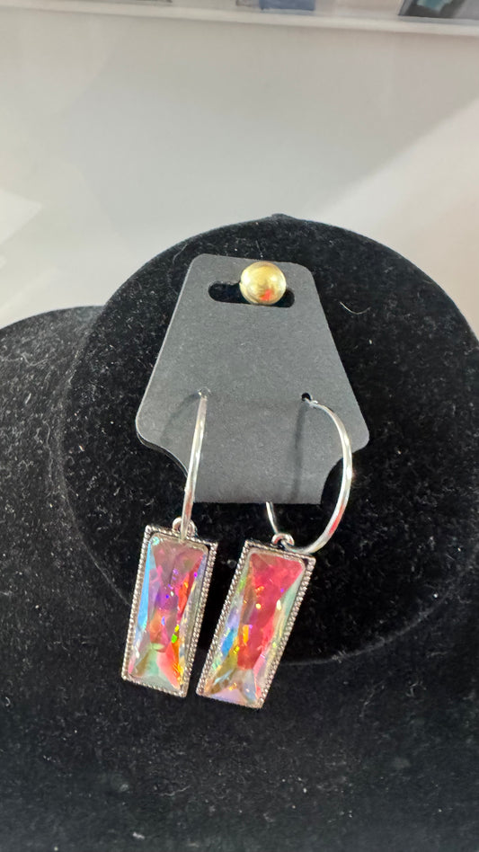 E15 Large AB Stone Rectangle Earrings