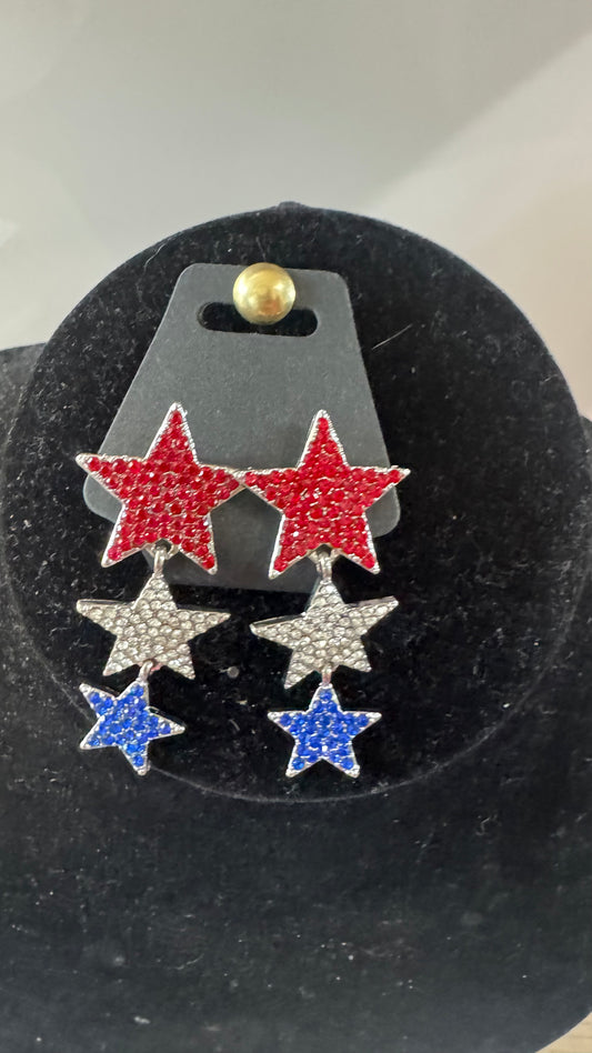 E16 Red, White, and Blue Star Earrings
