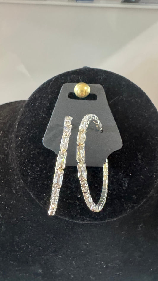 E33 Large Crystal Stone Hoop Earrings