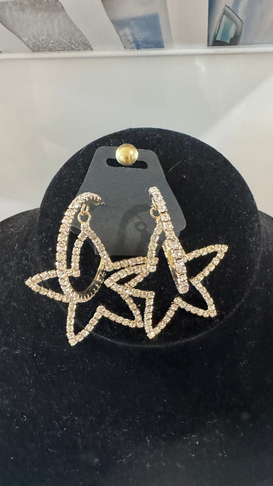 E35 Statement Star Crystal Earrings Gold