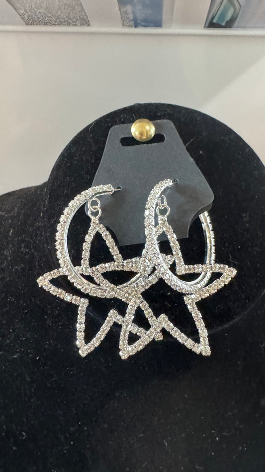 E36 Statement Star Crystal Earrings Silver