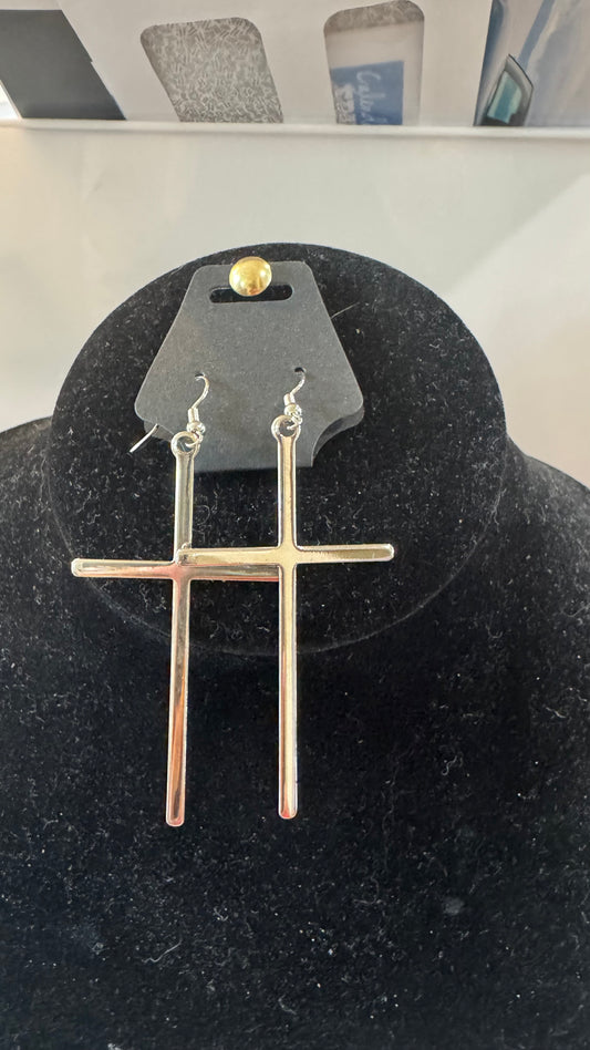 E40 Silver Cross Earrings