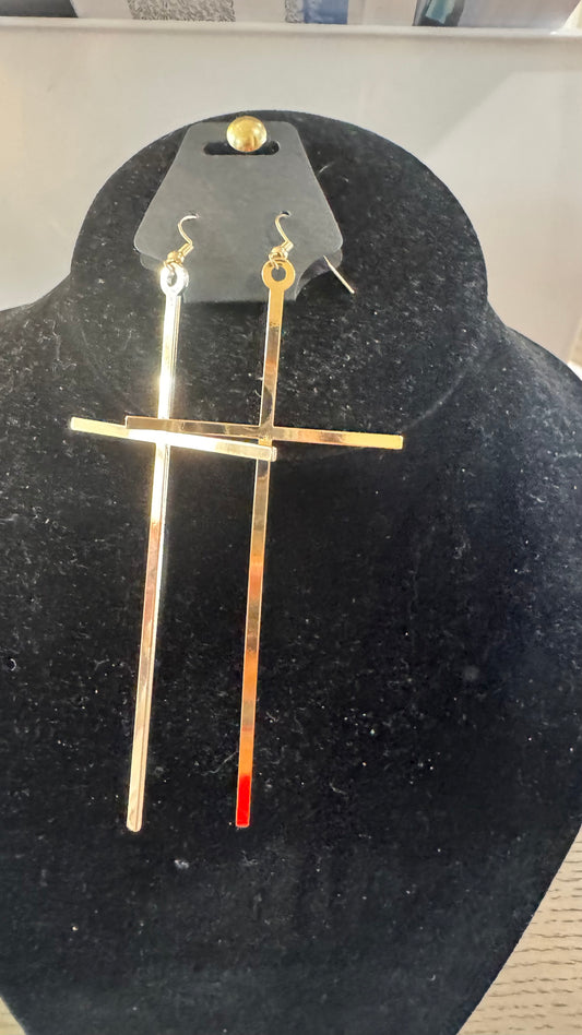 E45 Gold Cross Earrings