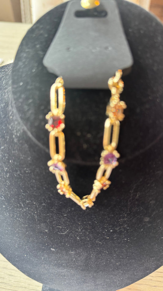 B34 Multicolor Stone Gold Bracelet