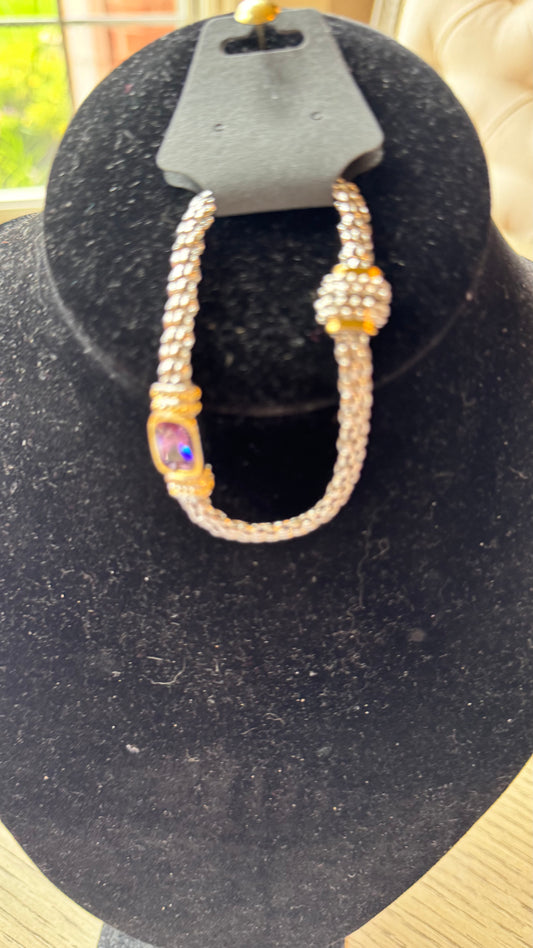 B24 Crystal Bracelet with Amethyst and Gold Detail