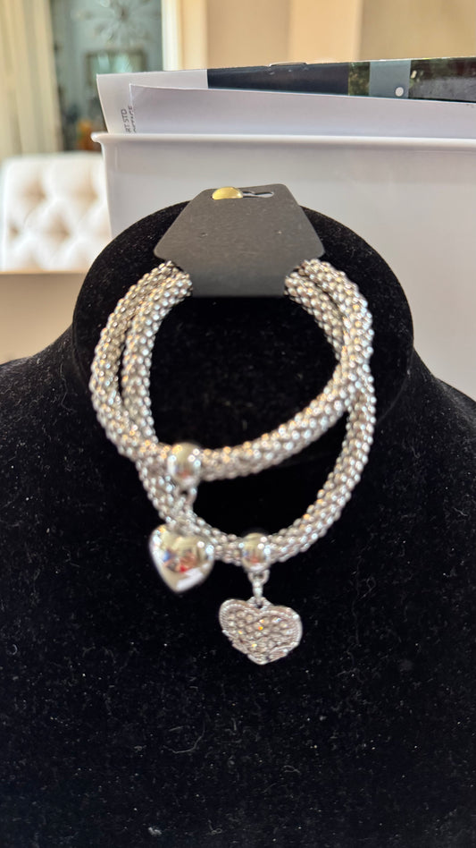 B12 Silver Heart Bracelet Set