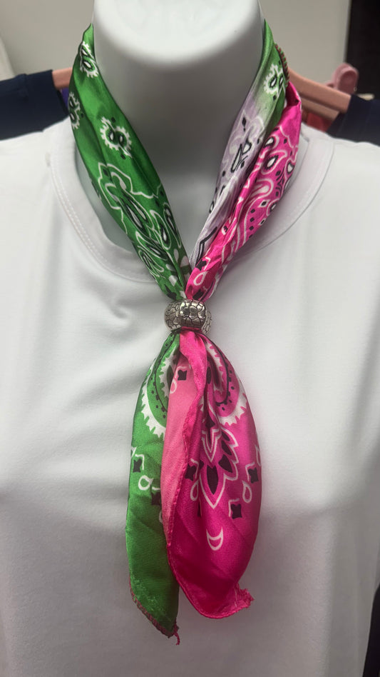 N19 Pink and Green Twilly Scarf with Pendant