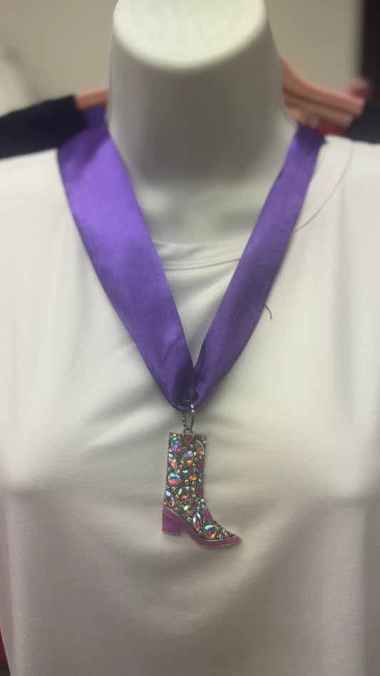 Purple Twilly Scarf Necklace with Boot Pendant