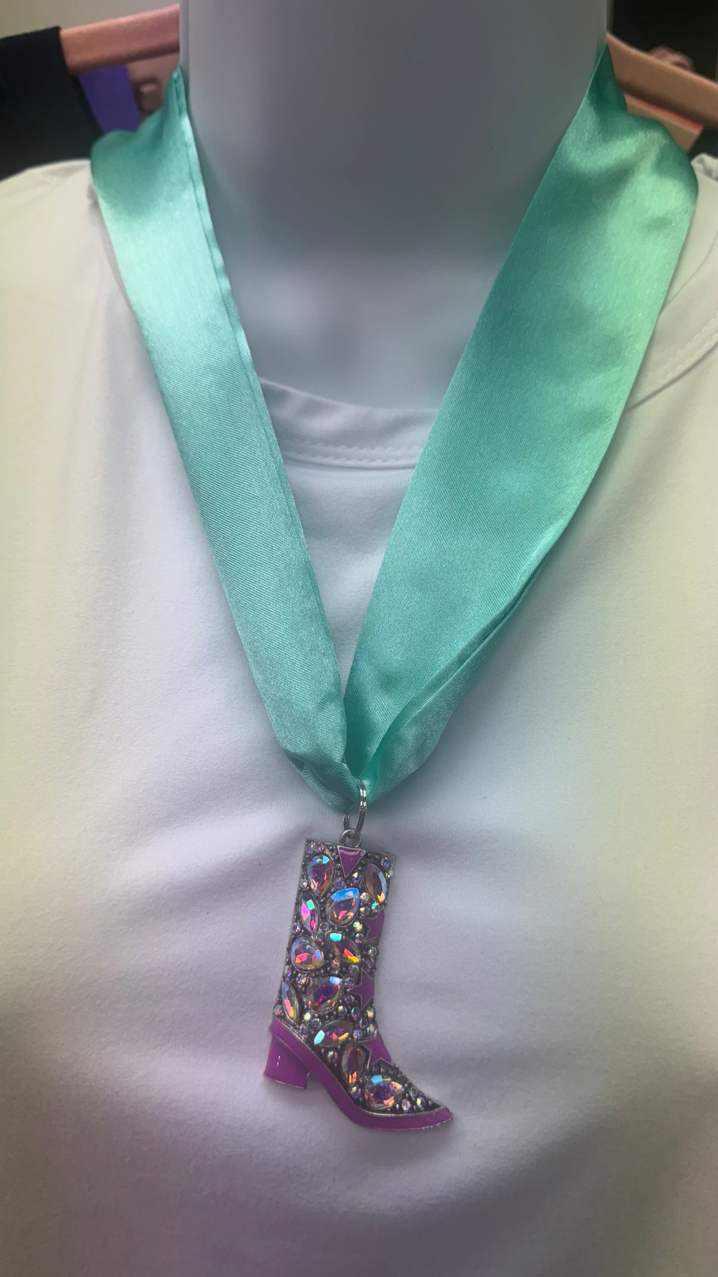 Mint Twilly Scarf Necklace with Boot Pendant