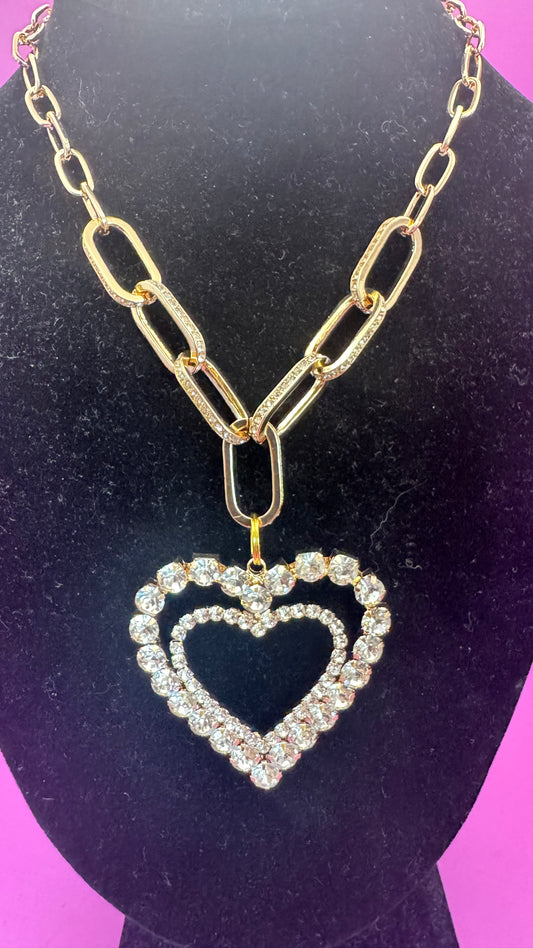 Clear Crystal Heart on Gold Chain