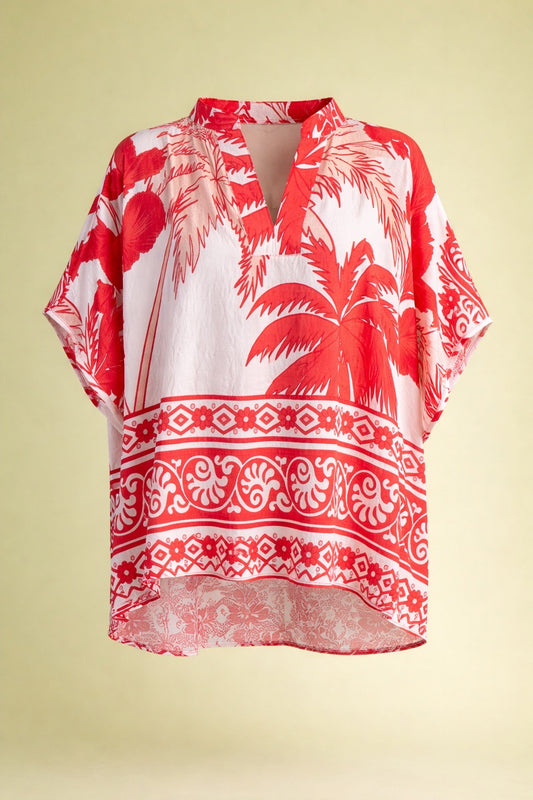 Brynnlee Red Tropical Print Top