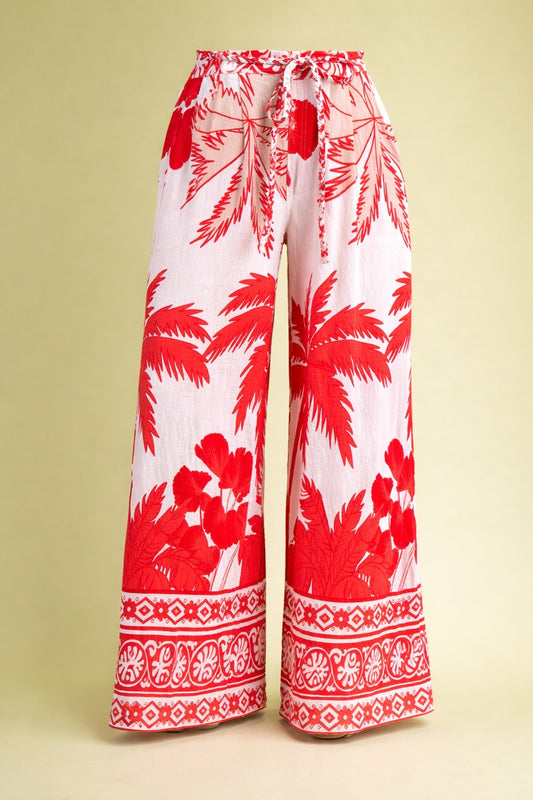 Hensley Red Tropical Print Pants