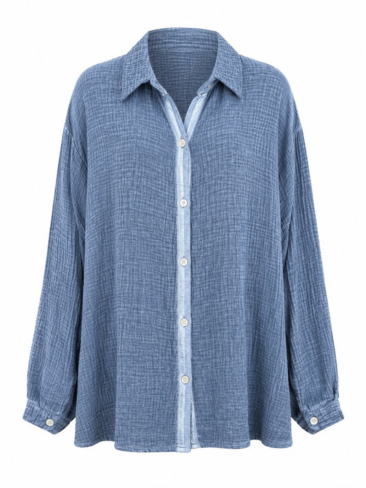 Summer Gauze Button-Up Top Twilight Blue