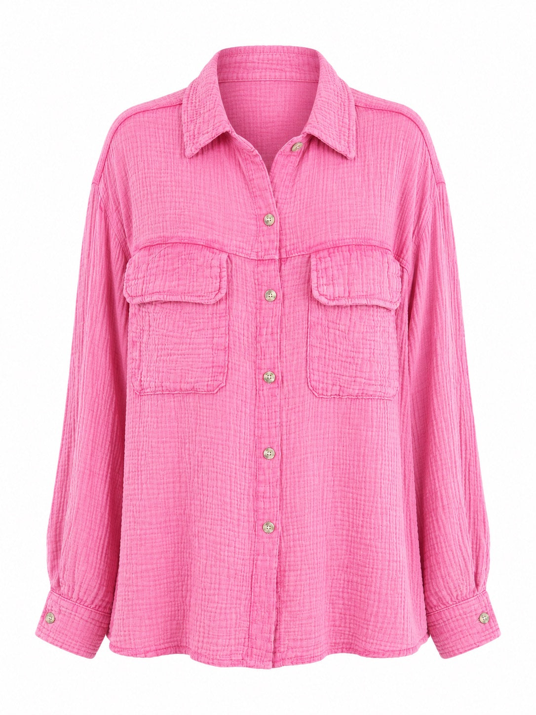 Summer Gauze Button-Up Top Fuchsia