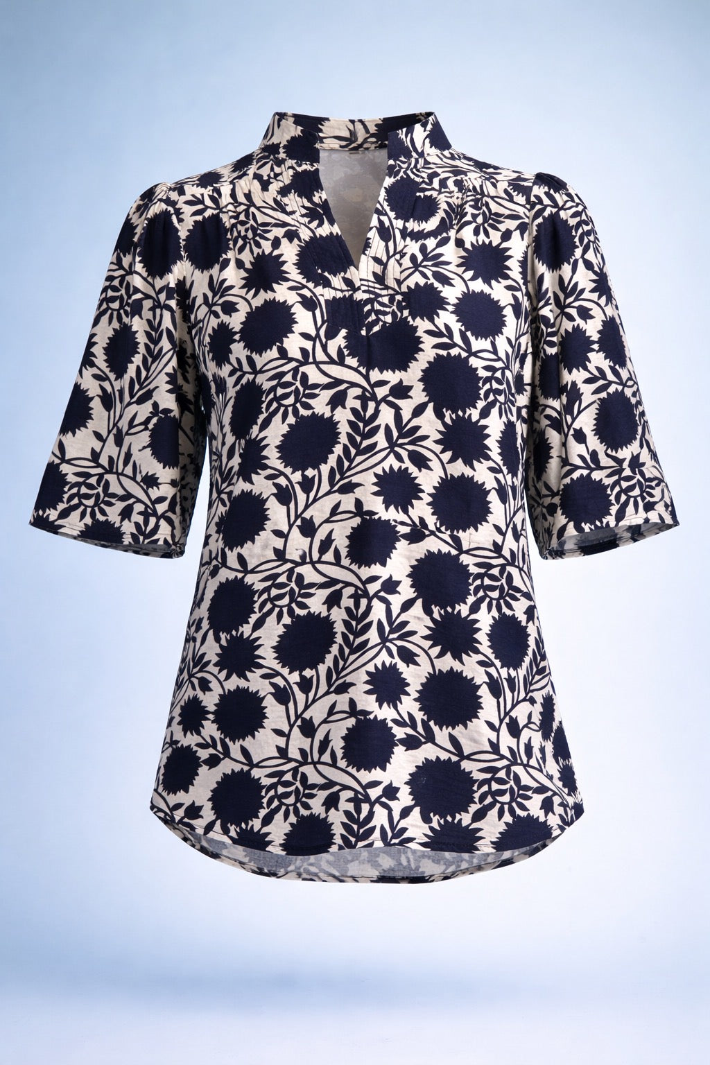 Calista Navy V-Neck Button Down Top
