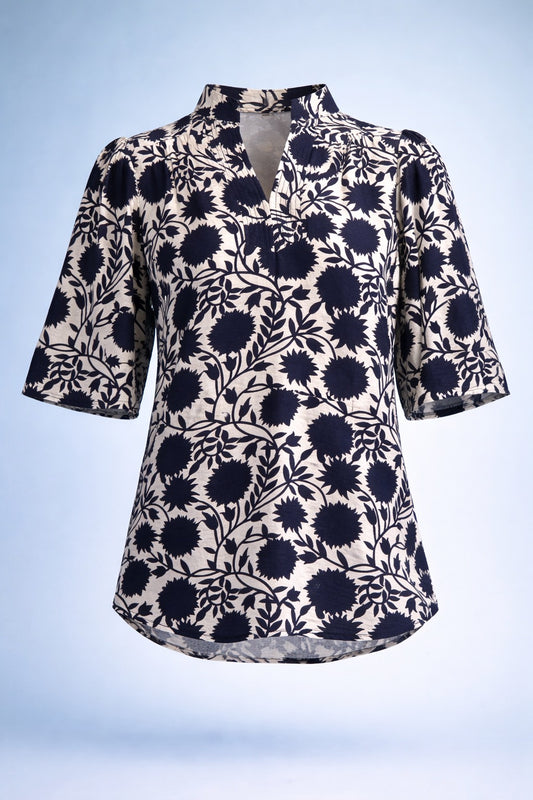 Calista Navy V-Neck Button Down Top