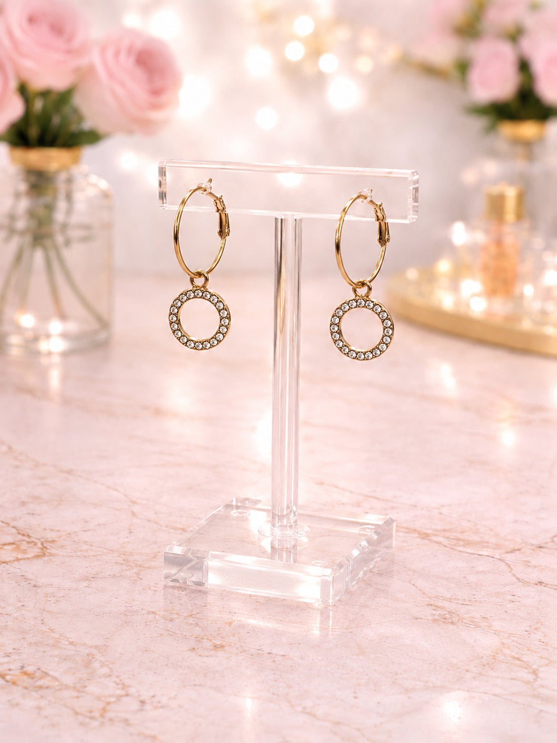 Open Circle Crystal Drop Hoop Earrings