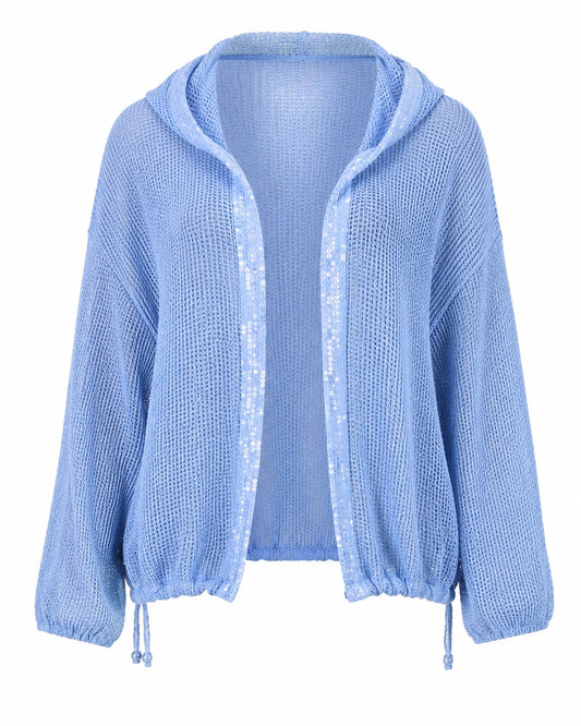 Michela Sequin Fishnet Cardigan with Hood