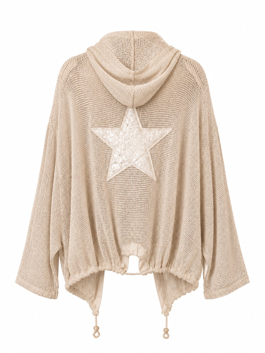 Michela Sequin Star Fishnet Cardigan w/Hood Sand
