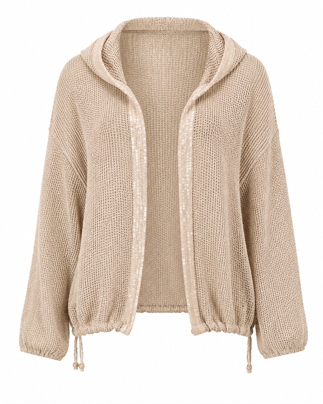 Michela Sequin Star Fishnet Cardigan w/Hood Sand
