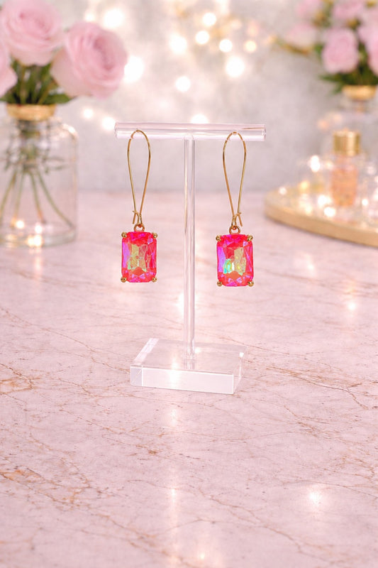 Coral Pink Crystal Drop Earrings