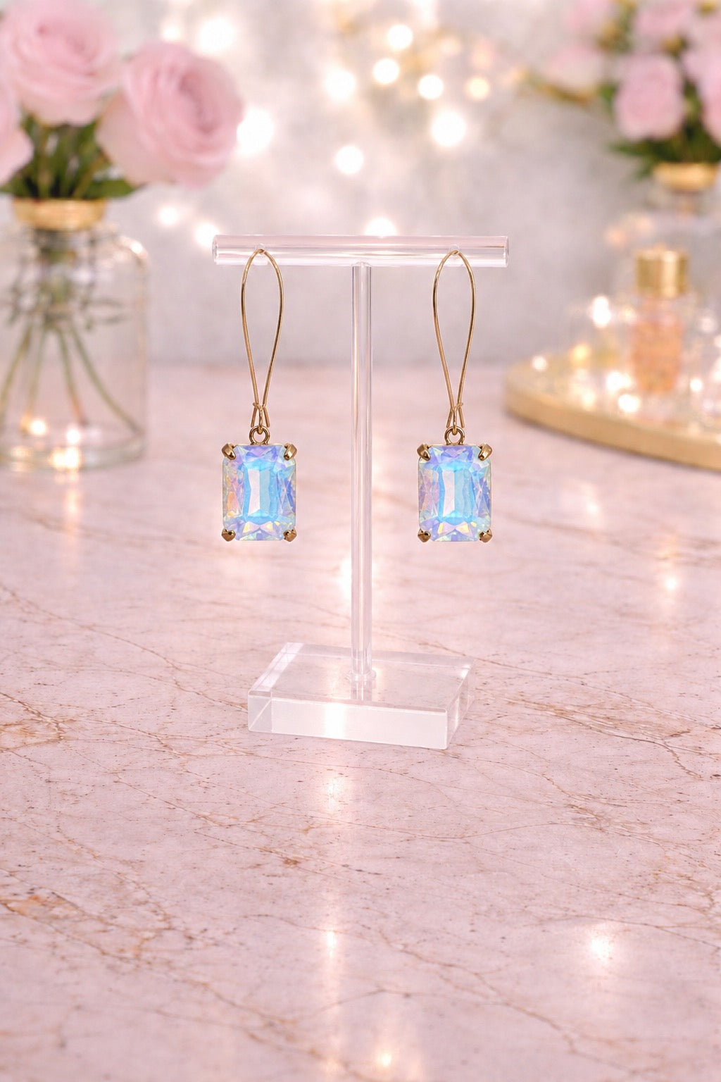 White Opal Crystal Drop Earrings