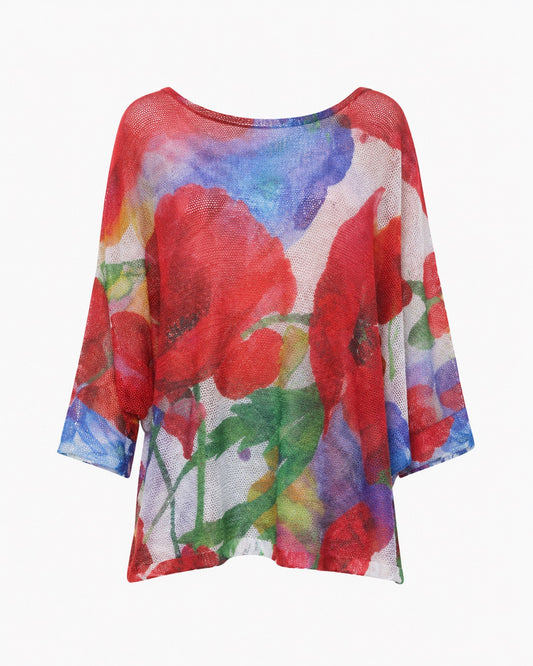Citia Bloom Mesh Top Crimson Petal O/S