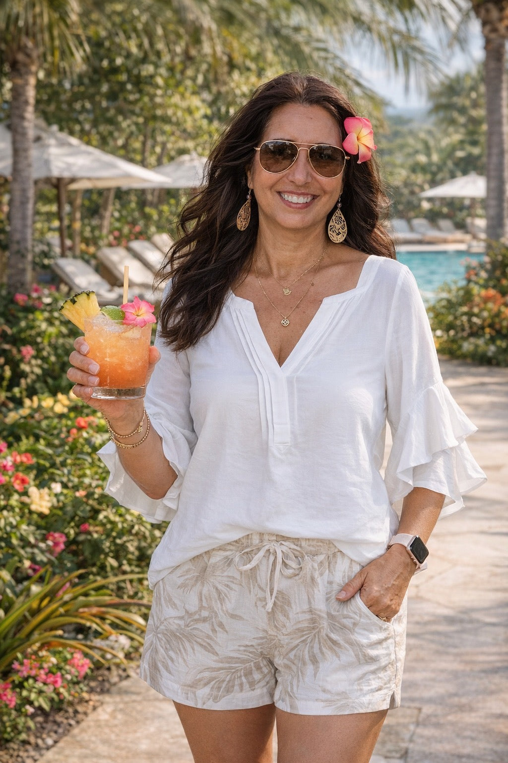 Nyla Off White Ruffle Bell Sleeve Top