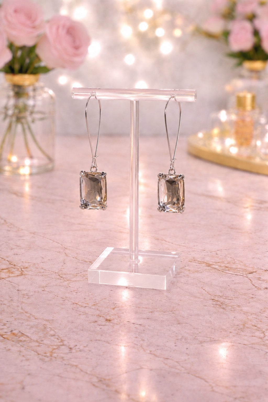 Smoke Crystal on Drop Earrings