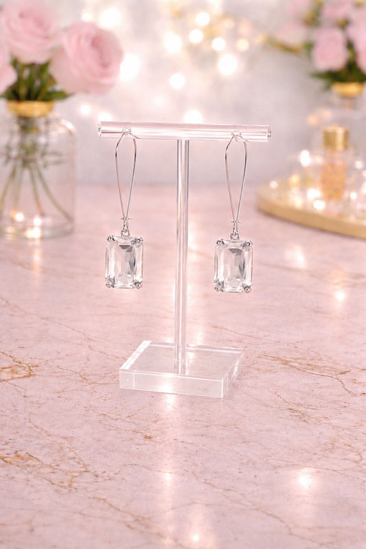 Clear Crystal on Silver Drop Earrings