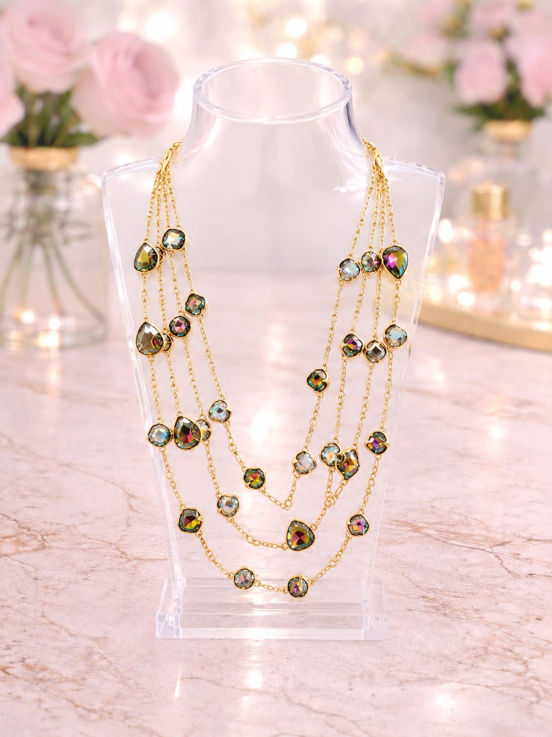Layered Volcano Crystal Statement Necklace