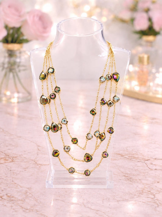 Layered Volcano Crystal Statement Necklace
