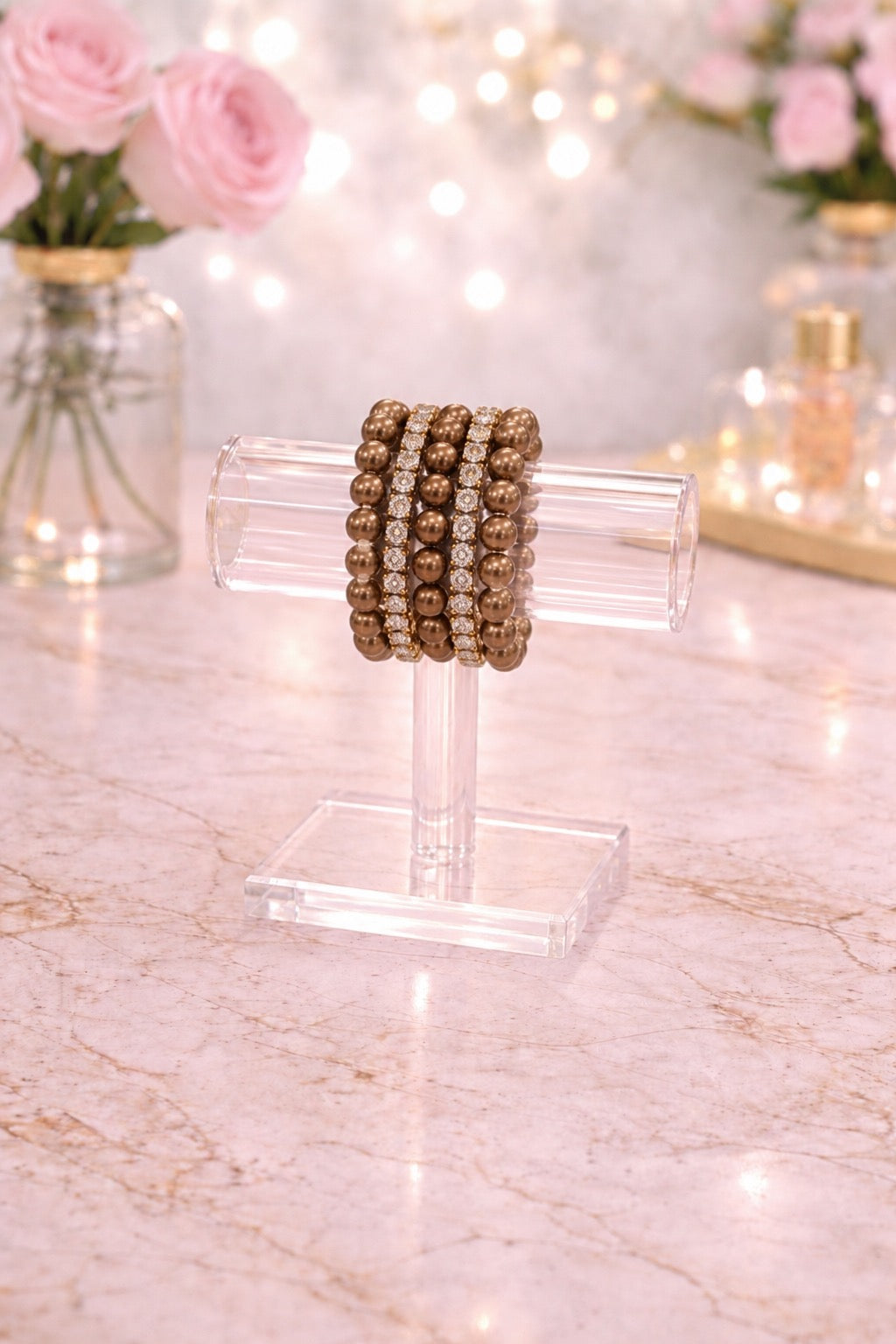 Bronze Pearl Stretch Bracelet Set