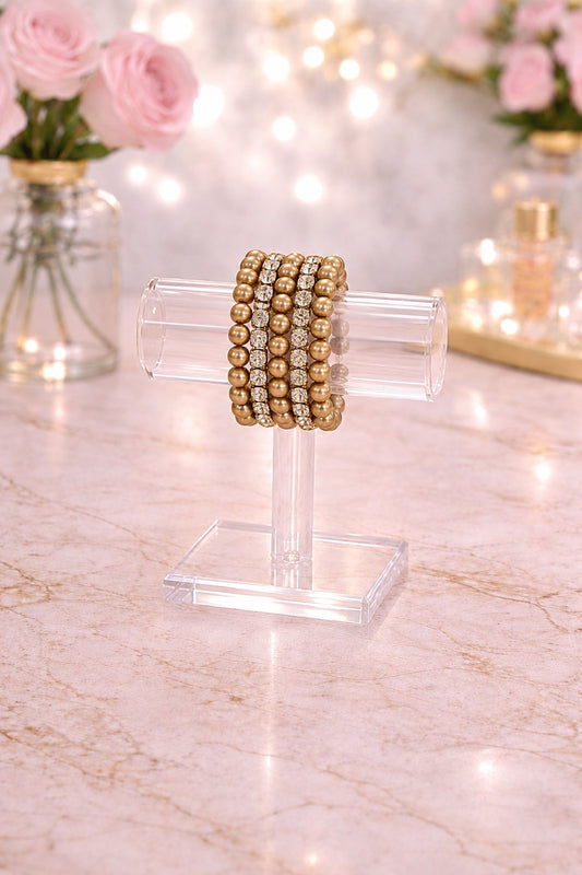 Golden Pearl Stretch Bracelet Set
