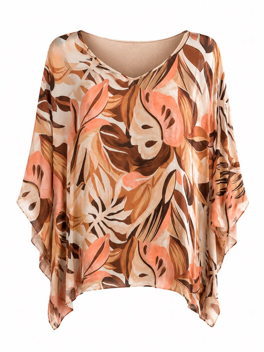 Clara Silk Top Sienna Palm O/S
