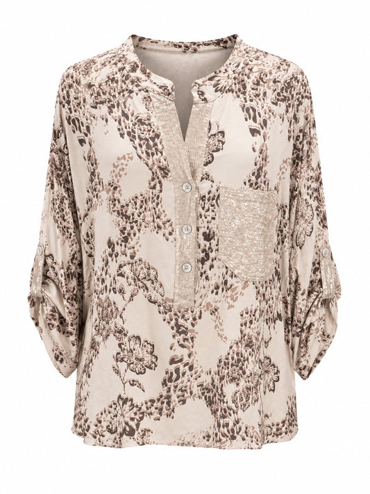 Paloma Printed One Pocket Sequin Top Brown on Tan