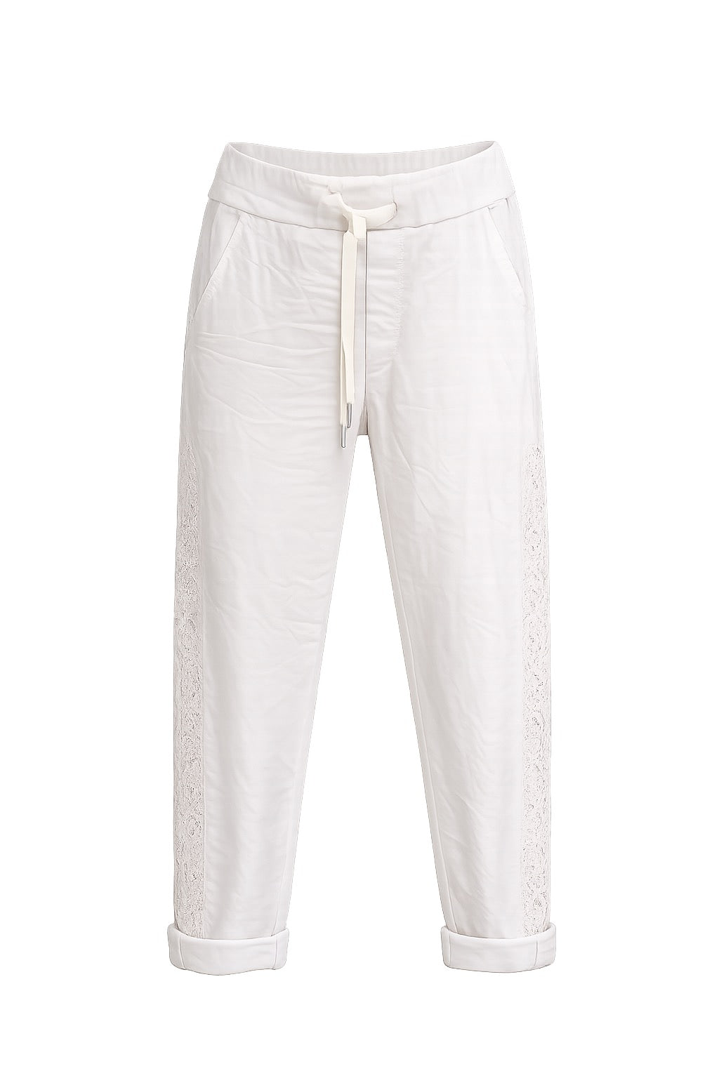 Janna White Lace-Trim  Stretch Pants