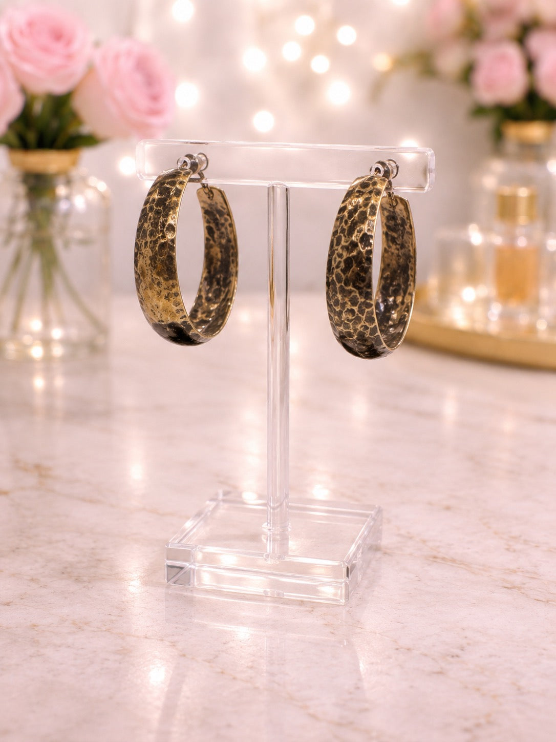 Antiqued Hammered Wide Hoop Earrings