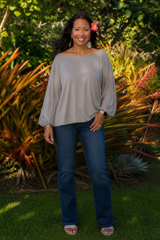 Willa Bamboo Boat Neck Top Grey