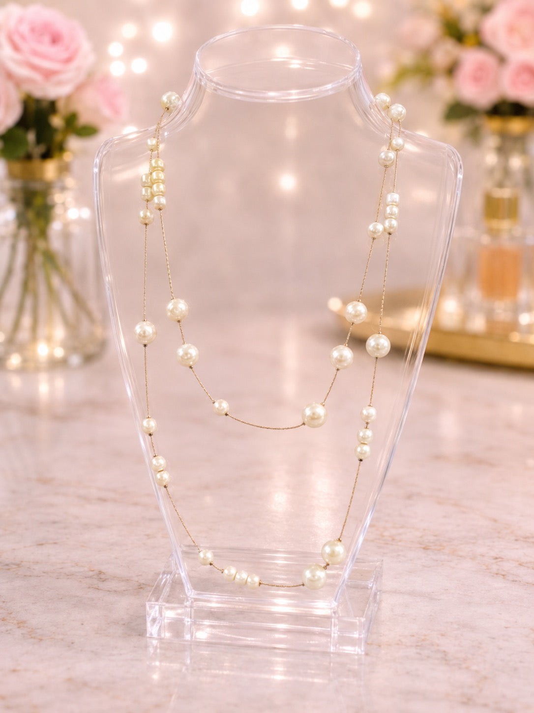 Long Pearl Station Necklace
