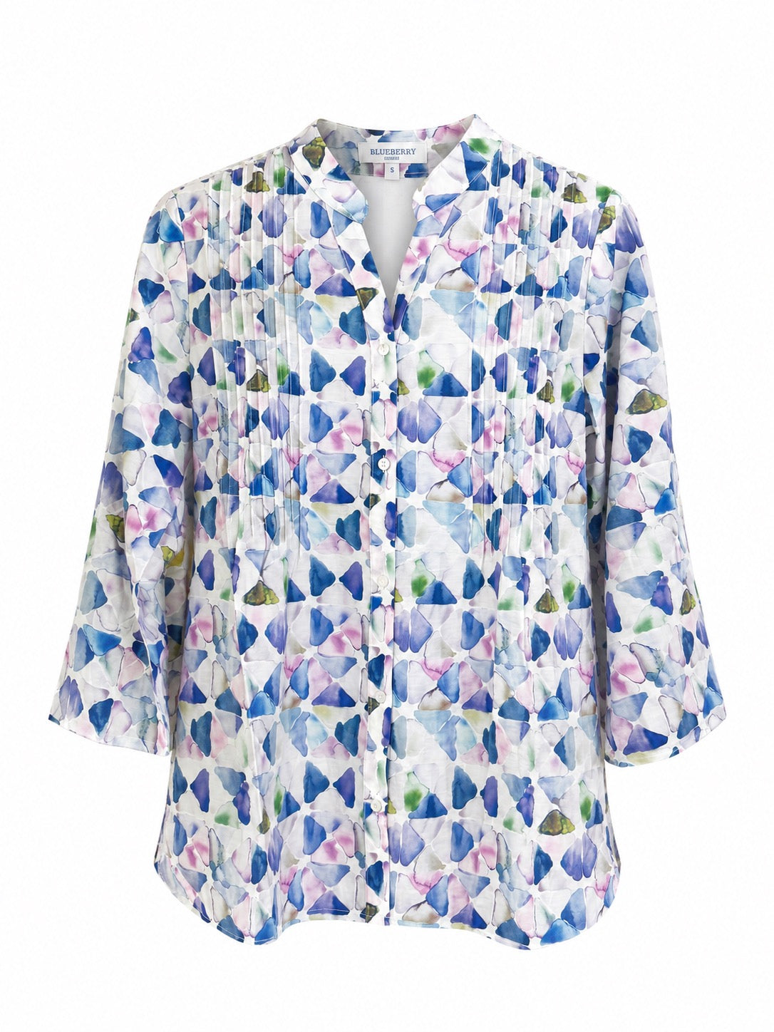 Margot Blueberry Hydrangea Pintuck Blouse