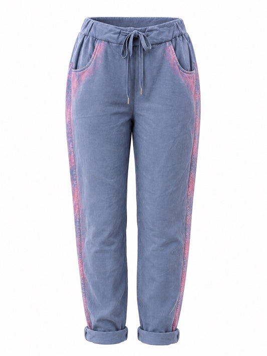 Janna Stretch Pant Blue w/Pink Paint