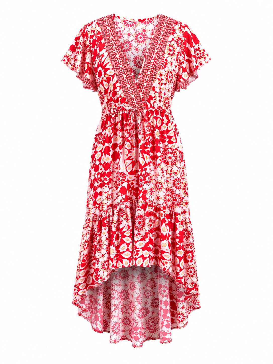 Isabella Floral Hi Low Print Dress O/S Red