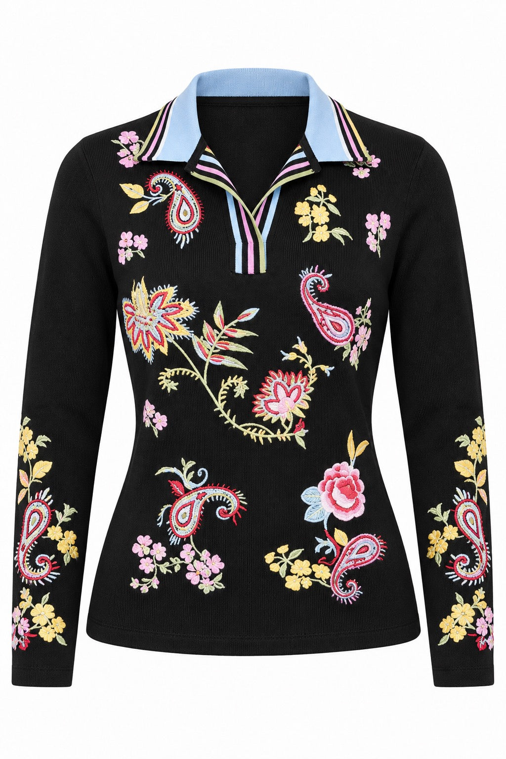 Paisley Embroidered Thermal Polo Top