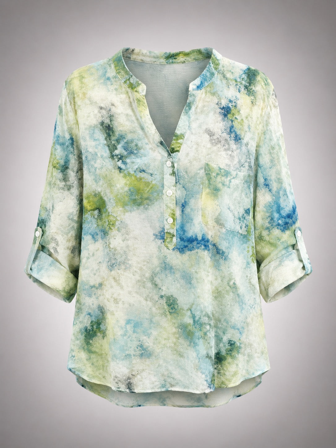 Wren  Watercolor Roll-Tab Blouse O/S