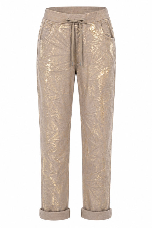 Janna Stretch Pant Tan with Gold