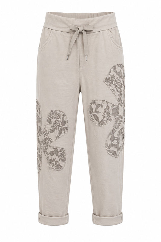 Janna Taupe appliqué   Stretch Pants