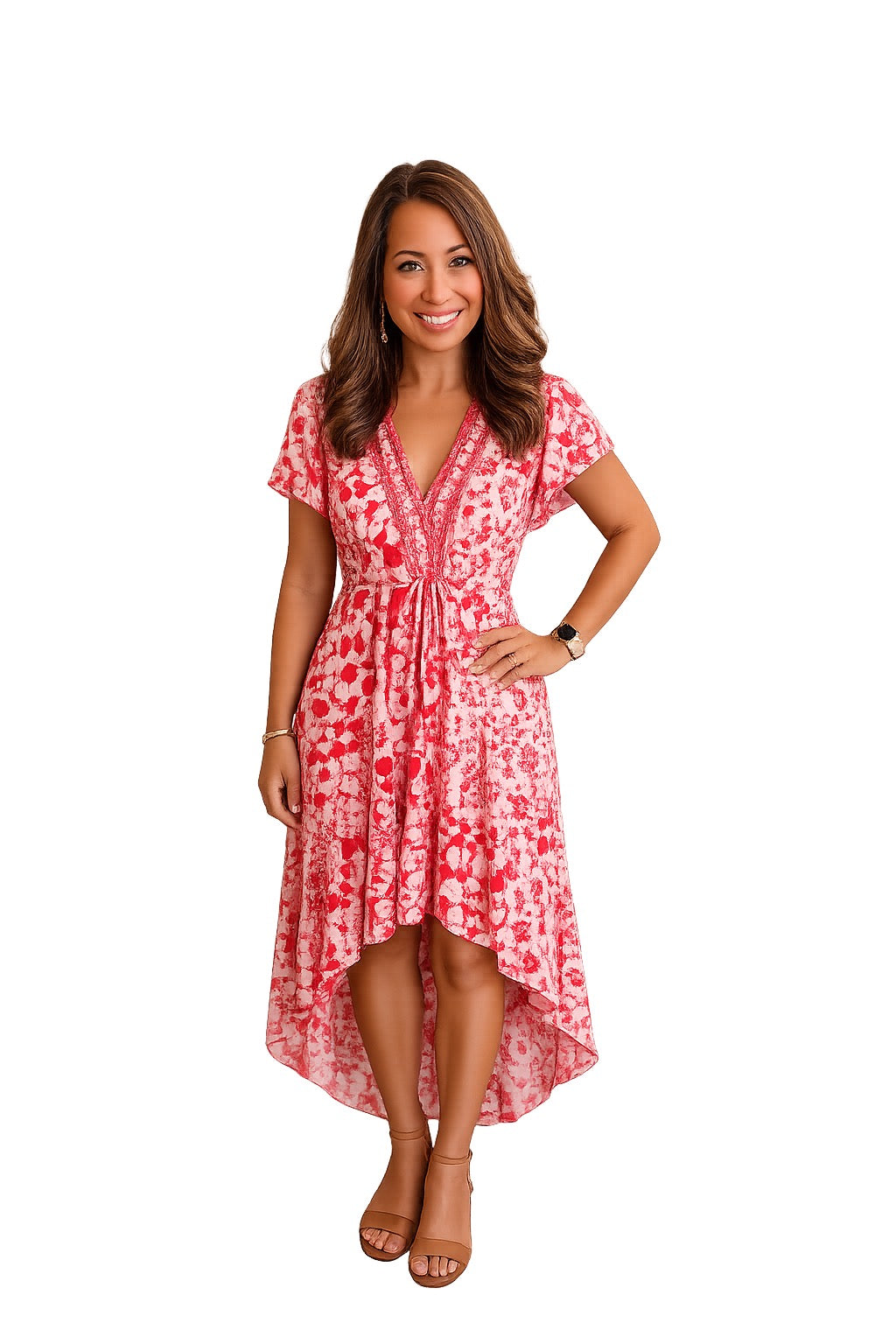 Isabella Floral Hi Low Print Dress O/S Red