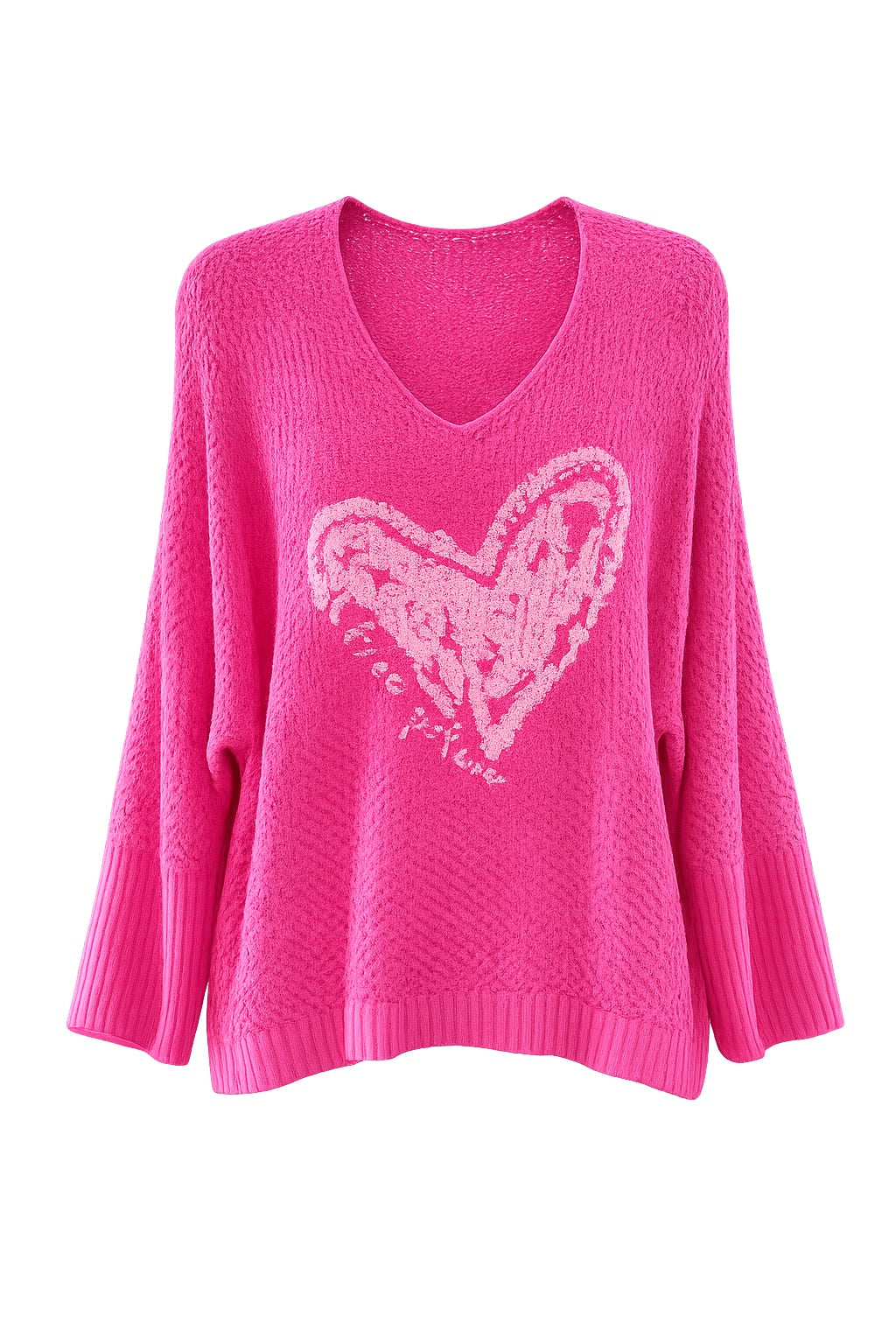 Amor Hot Pink Heart Sweater O/S